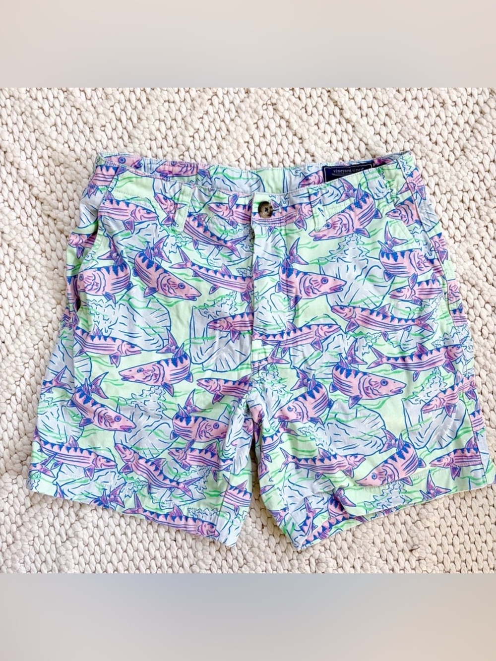 VINEYARD VINES Bonefish Island Short Coastal Fish Print Shorts Mens Size 28 EUC